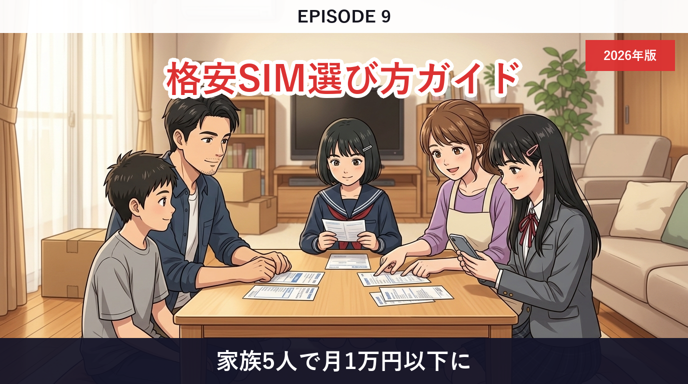 第9話「格安SIMの選び方【2026年最新】── 家族5人でスマホ代を月1万円以下にした話」