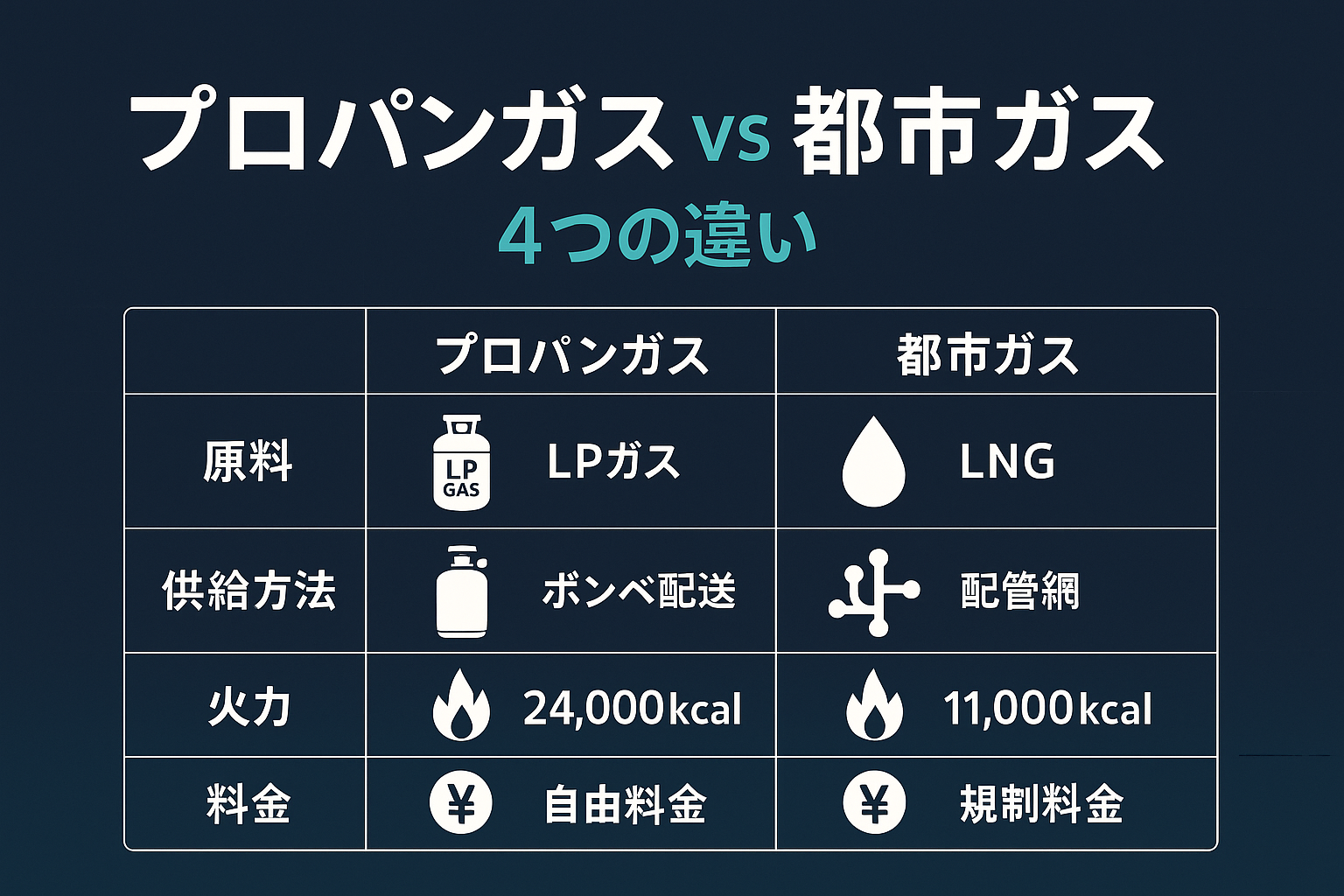 プロパンガスと都市ガスの違い